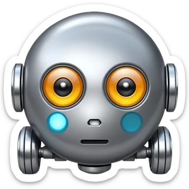 Round robot, big eyes, rolling wheels. sticker