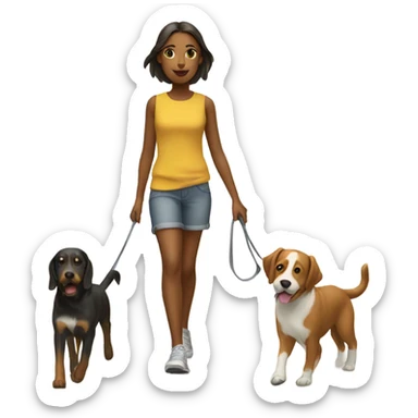 girl walking two dogs sticker