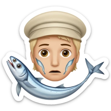 una persona con cara de anchoa preocupado con cara de anchoa el pez anchoa pero en la cara las anchoas sticker