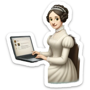 historical figure Ada Lovelace typing on a laptop sticker