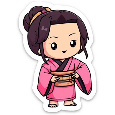 chibi Nezuko with pink kimono and bamboo muzzle in her mouth sticker
