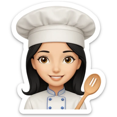 Create a cute girl, black hair, Middle Eastern with lashes  chef🧑‍🍳 emoji, barbie vibes tan skin black long hair with long lashes  sticker