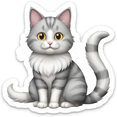 a grey and white cat sitting regally sticker