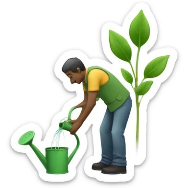 Man watering plant sticker