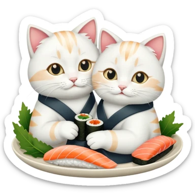 2 cats hugging and eating sushi sticker