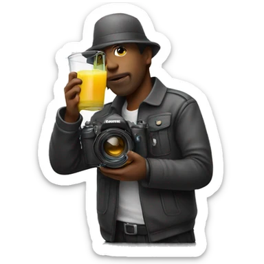 photographer with juice sticker