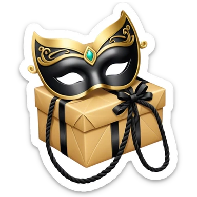 Gift wrapped with black rope and venetian mask sticker