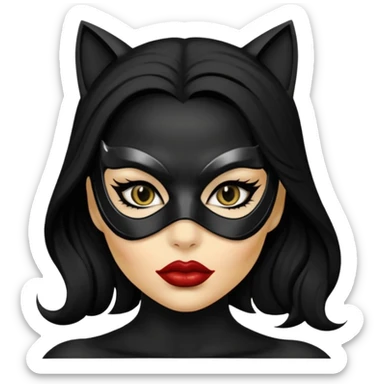 Cat woman goldish skin black eyes with black eyeliner dark hair big lips  sticker