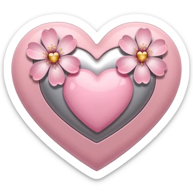 heart with a sakura blossom overlay and pink silver highlights sticker