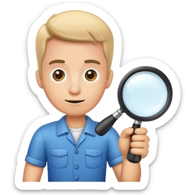 cartoon mechanic looking at small car through large magnifying glass sticker