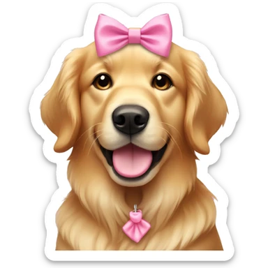 Golden retriever with pink bow on her ear sticker
