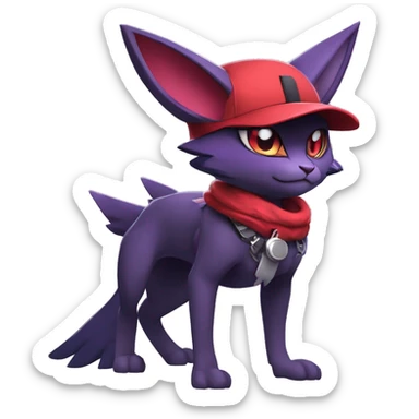 Cool Anthro Noibat-Zangoose-Quilava-Litten-Sphynx-Feline-Pokémon with red mascara collar punk techwear cool fiddler-hat Full Body sticker