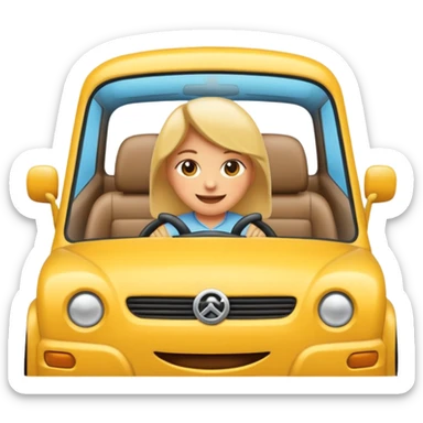 Crea un emoji con fondo transparente en PNG de una persona manejando un vehículo, que se vea desde el parabrisas frontal. sticker