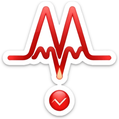 Minimalistic logo for MedSignal, sleek red pulse forming the letters 'AI' inside a smooth geometric shape, glowing red accents, clean white background, no black, conveying high-tech healthcare and AI technology sticker