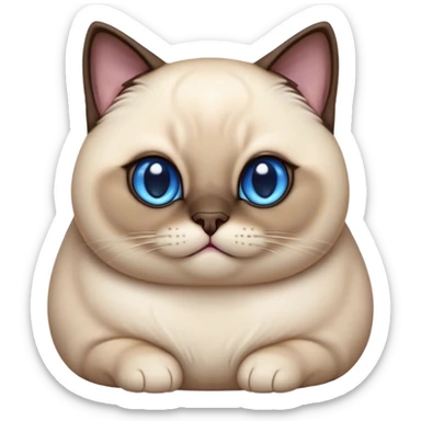 Cinematic Cute Chubby Siamese Cat Portrait Emoji, Round and plump body, soft cream-colored fur with rich dark points on the ears, face, paws, and tail, big, sparkling sapphire-blue eyes, Simplified yet irresistibly adorable features, highly detailed, glowing with a warm, cozy glow, high shine, curious yet calm, stylized with a touch of whimsy, bright and endearing, soft glowing outline, capturing the essence of a mischievous yet lazy and loveable kitty, so cuddly it feels like it could waddle right out of the screen for a snuggle! sticker
