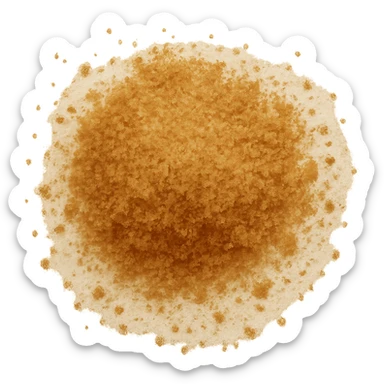 Refine the golden-brown sugar scatter to show fine, small grains with a warm amber color, matte and lightly clumped, natural molasses look, no spoon, bowl, or packaging, soft lighting, subtle shadows, transparent background, emoji scale. sticker