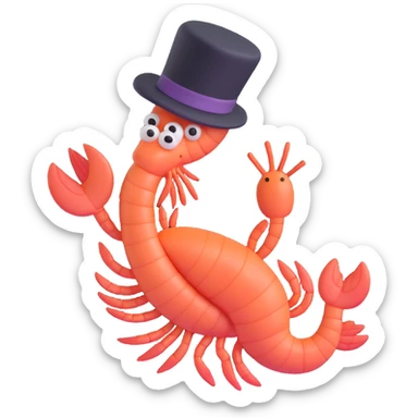 shrimp wearing a top hat, memoji style sticker