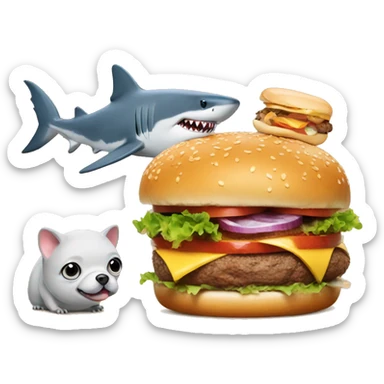 Shark and dog and hamster in burger together sticker