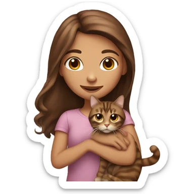 Brown long hair girl holding a tabby brown cat  sticker