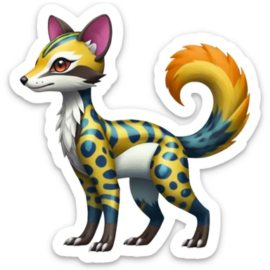 Colorful Meloetta-Sergal-Civet-Genet-Pokémon-Digimon-Fakémon-fusion-hybrid-creature sticker