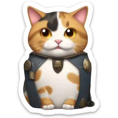 Fat calico cat with a shield  sticker