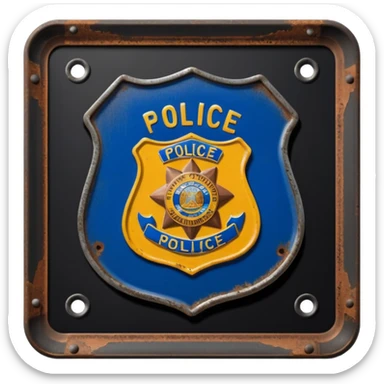 cinematic - aesthetic brilliant divine lighting, oil paint - vintage police plate rusty and broken sticker