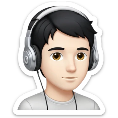 White boy with black hair wearing earphones  sticker