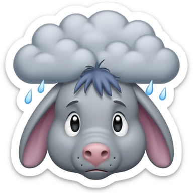 Sad Eeyore under a raining cloud sticker