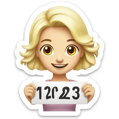 Cute light blonde girl holding up a Happy New Year sign  sticker