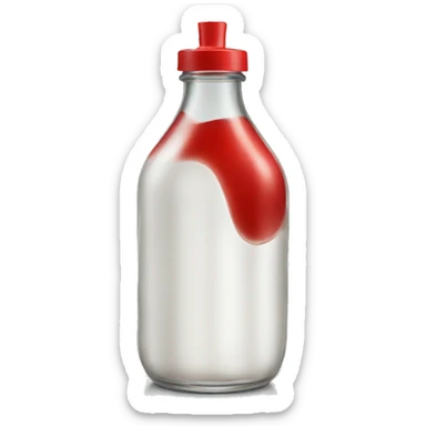 glass bottle with a red lid filled with white thick  liquid sticker