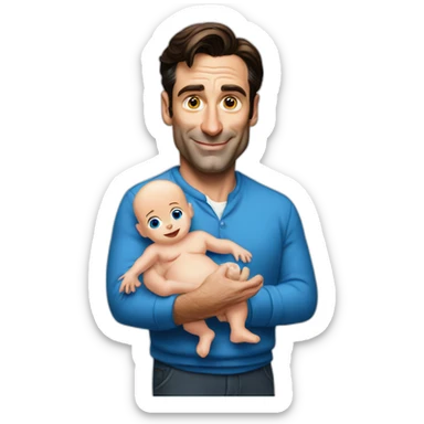 jon hamm holding a smurf baby sticker