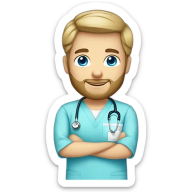 male dark blond with beard blue eyes doctor in baby blue scrubs sticker