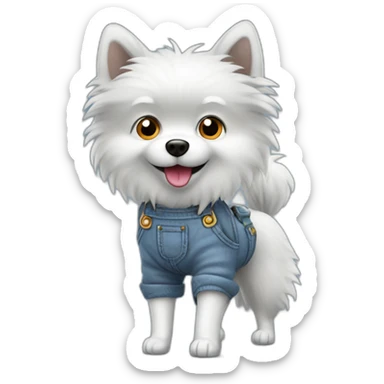 Gray small spitz walking in overalls sticker