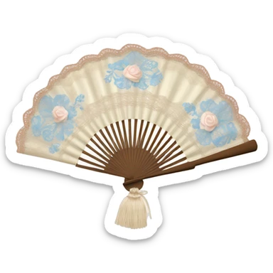 Rococo hand fan pale pink and pale blue and beige with lace sticker