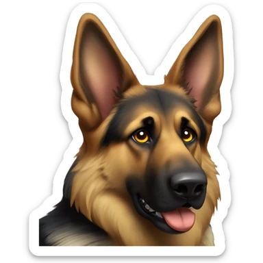 German Shepherd, with long fur, color grading would be black and brown yellowish feet, a little brown yellowish behind ears and the same color only under eyes on the cheeks and two brown/yellow dota over the eyes sticker