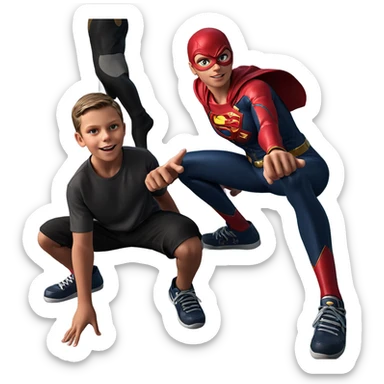 girl with boys superhero squad sticker