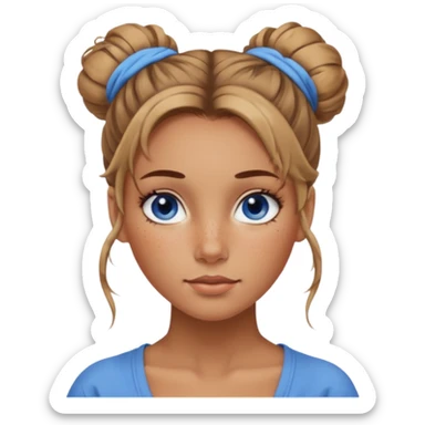 Attractive Woman with tan skin, wide face, freckles, messy bun hairstyle, and blue eyes sticker