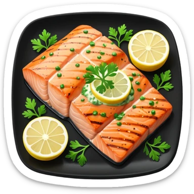 Grilled Salmon With Lemon Butter on a black plate sticker