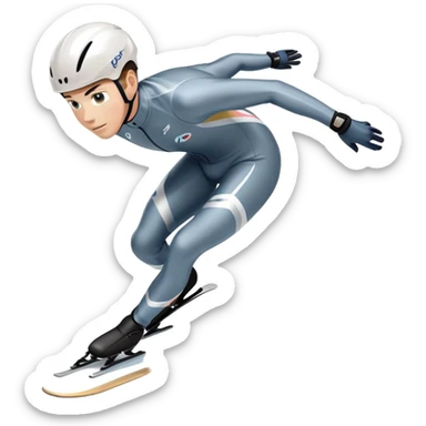 An icon showing a grand arena, snow-covered mountains in the distance, and a crisp blue sky. professional speed skater leaning into a turn on a polished ice track, dressed in a sleek suit and helmet. Transparent background highlights speed and precision. sticker