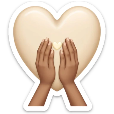 Hands joined in prayer with a cream heart sticker