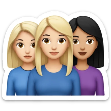 3 women emojis, Caucasian woman with blonde hair, Brown skin woman with black hair, Caucasian women with black hair sticker