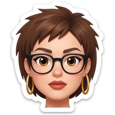 Female very very short brown hair few spikes brown eyes hoop earrings hoop earrings glasses full lips sticker