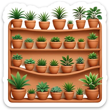 Complex curving Shelving wall to display and care for many plants with a Navajo southwestern style  sticker