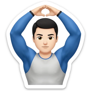 Hombre blanco pelinegro haciendo ejercicio de estiramiento de brazos sticker