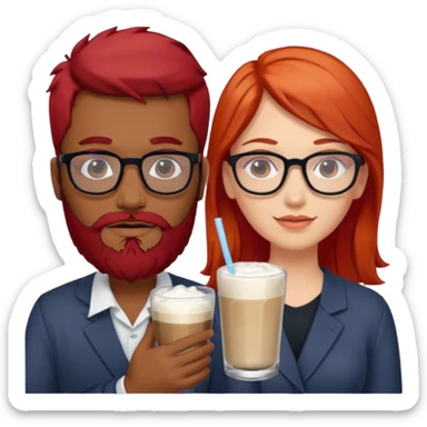A Indian light black guy with beard and glasses. And a white russian girl with red hair  sticker