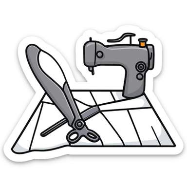 tailoring scissors cutting fabric with dotted line sticker