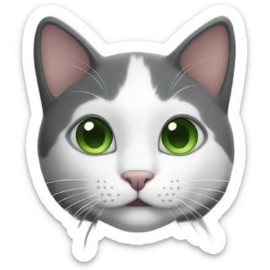 Dark Grey and white cat with big ears and green eyes sticker