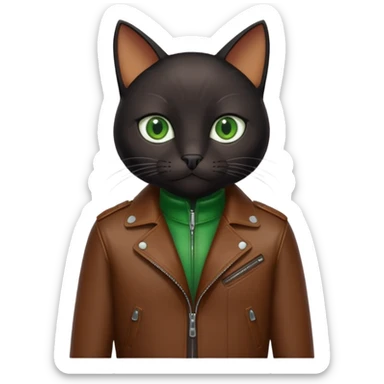 black cat with brown leather jacket sticker