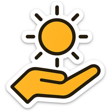 Empowering Futures, open hand holding a sun, hope and support, minimal, warm yellow and orange tones sticker