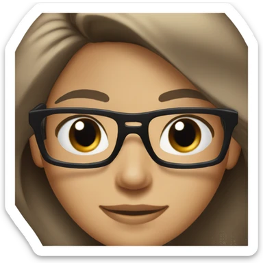 female, light brown skin, long black hair with some grey, wearing blue eyeglasses. Brown eyes. Wering a polo shirt. Smiling sticker